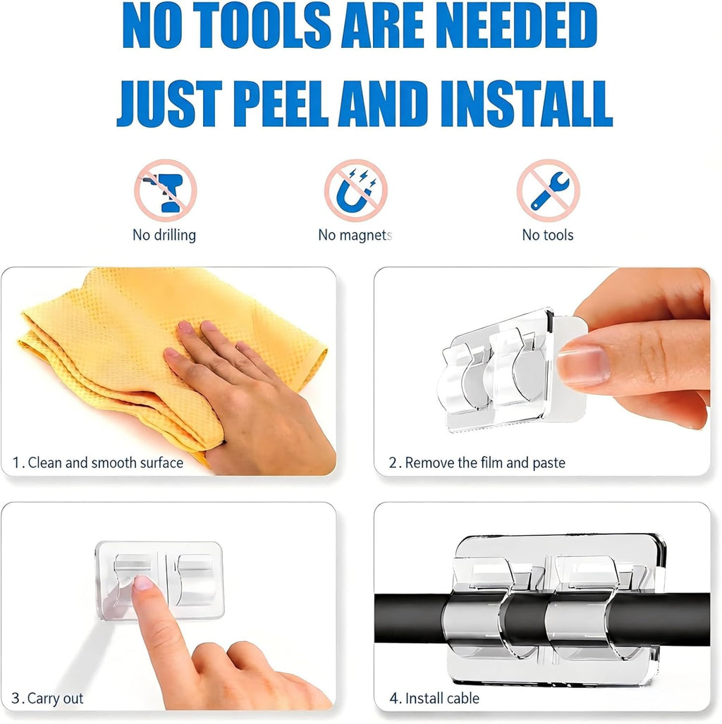 Keviyi Hooks for Outdoor String Lights Clips: 26Pcs Double Hooks for Hanging - Heavy Duty Clear Cable Clips with Waterproof Adhesive Strips - Outside Sticky Hooks No Drill