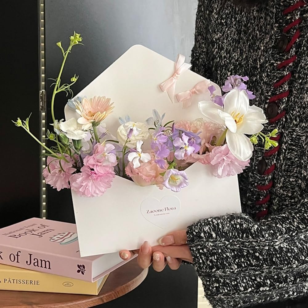 BBJ WRAPS Envelope Flower Boxes for Arrangements Solid Color Korean Floral Box Cardboard Floral Envelope Box Florist Supply, 8.7 x 1.6 x 10.6 Inch - 5 Counts