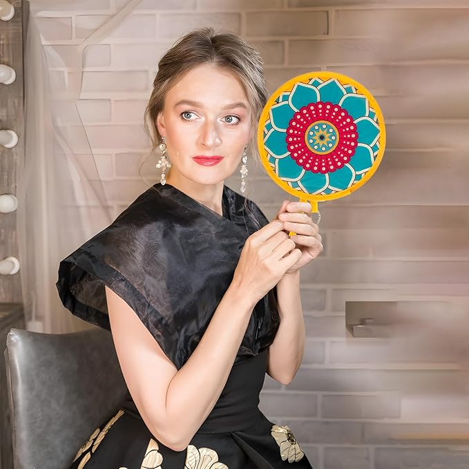 4pcs Mandala Round Foldable Hand Fan Japanese Foldable Fan Style Handheld Compact Cooling Fans,Round Folding Fan for Outdoor Games,Xmas Decoration,Festival,Party Favors,Travel,Events