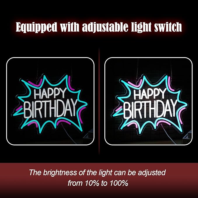 Happy Birthday Neon Sign Dimmable Celebrate Birthday Neon Light Powered by USB Gleaming LED Happy Birthday Lignt Up Sign for Birthday Paty Decoration Bedroom Birthday Gifts(16.7”*12.8”)