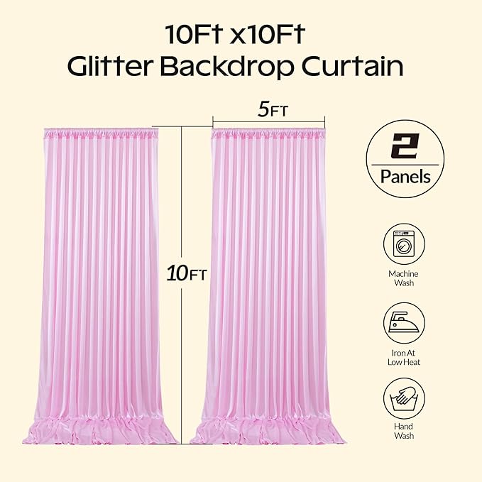 Pink Glitter Backdrop Curtain for Parties Wedding,10Ft x 10Ft Satin Shimmer Photo Backdrop,Non-Wrinkle Sparkle Drapes for Backdrop,Back Drop for Photography, Birthdays,Weddings,Prom