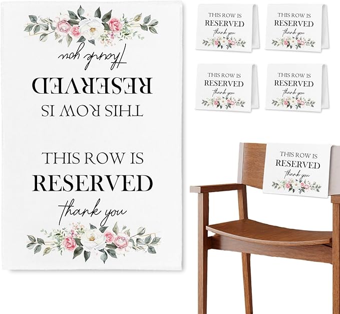 Reserved Seating Chair Signs, This Row Is Reserved Pew Cloths Seating Placeholder for Church Pews, Wedding Decorations for Reception Parties Celebrations Event Meetings (Pink Floral, 4 PCS)