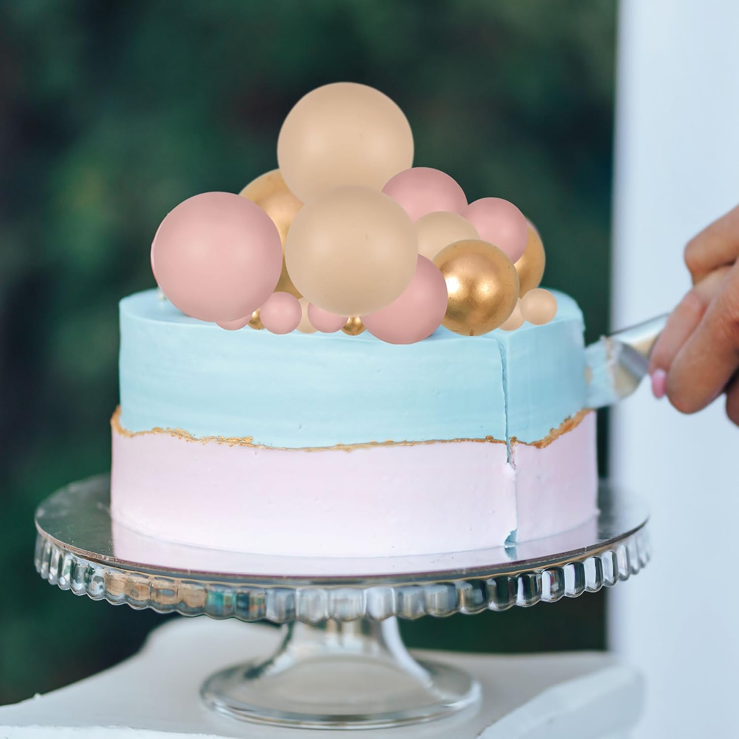 Gyufise 30Pcs Ball Cake Topper Ball Cake Picks Colorful Pearl Ball Shaped Cupcake Insert Cake Topper for Bear Theme Birthday Party Favors Wedding Decoration Supplies Apricot Gold Light Brown
