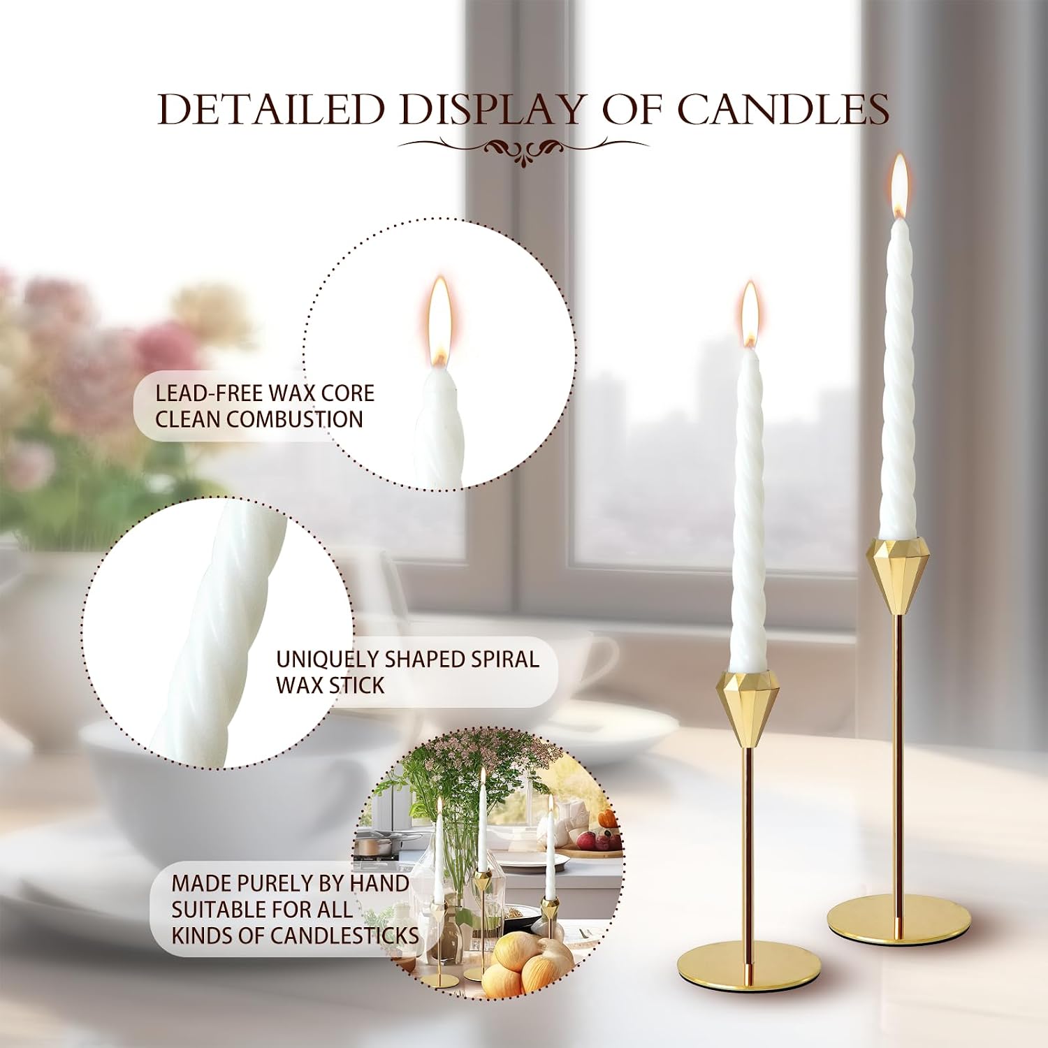 2 Sets 6 Pcs(Including Taper Candles) Rose Gold Metal Taper Candle Holders Candlestick Holders, Vintage Modern Decorative Centerpiece Candlestick