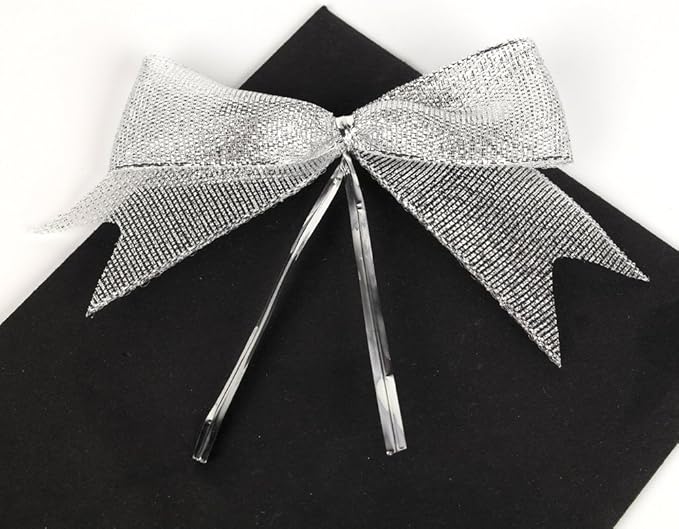 50pcs 3-1/2" Silver Twist Ties Metallic Silver Bows with Twist Tie Bows Fish Tail Cuttiog(Silver.)