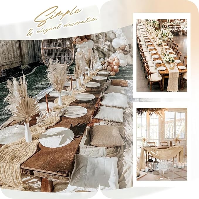 6 Pack Beige Cheesecloth Table Runner 23x120 inch Rustic Boho Gauze Table Runner 10 FT Long Sheer Cheese Cloth Fabric Table Runners for Romantic Wedding Bridal Shower Birthday Party Decor