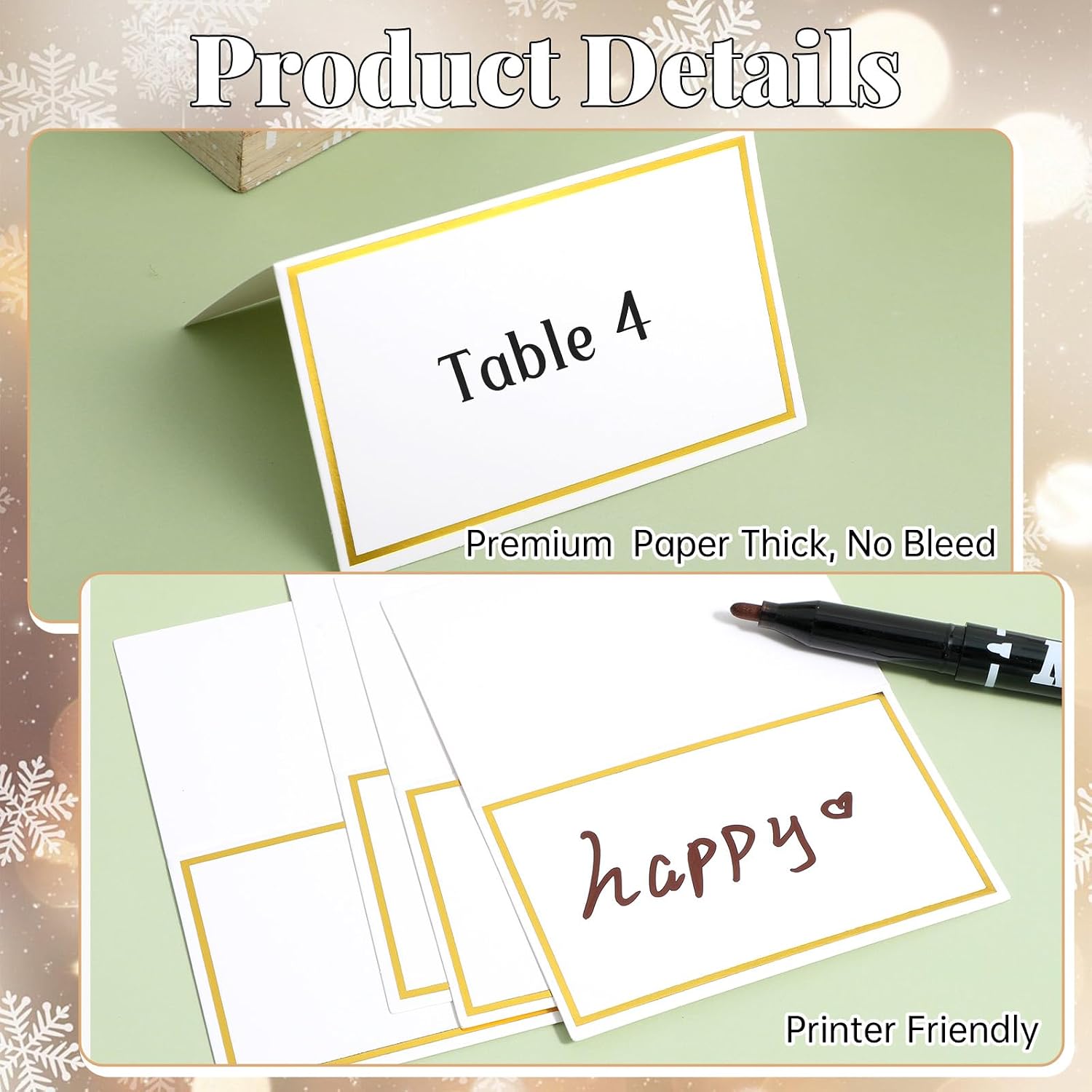 50Pcs Place Cards, Table Name Cards with Gold Foil, Place Card for Table Setting Food Labels for Party Buffet, Wedding Places Card Tent Carded for Dinner Parties,Events, Bridal Shower(White)