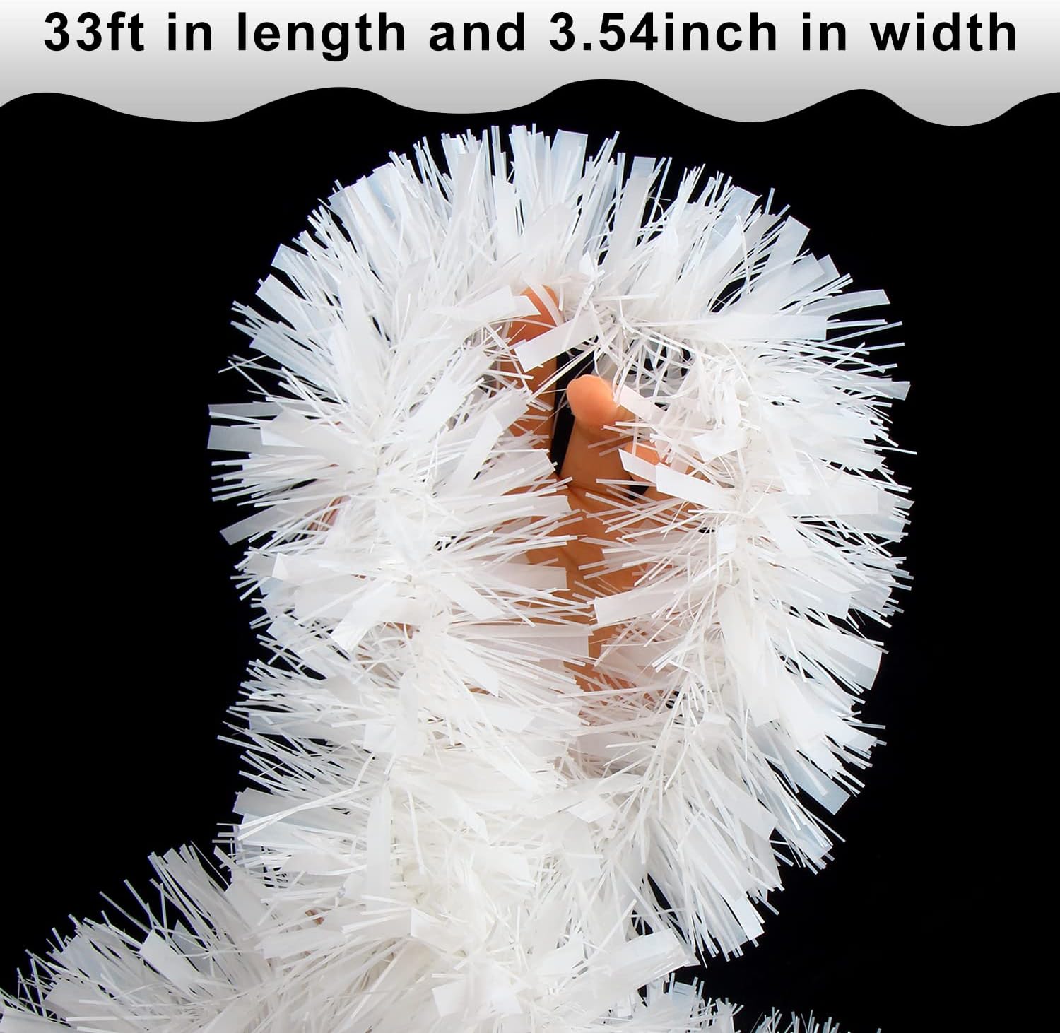 FOIMAS 33FT Christmas Tinsel Garland,White Twisted Metallic Hanging Garland for Christmas Tree Fireplace Home Decoration