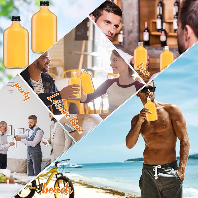 Gejoy 24 Pcs Mini Liquor Bottles Reusable Glass Flask Bottles with Black Caps Clear Empty Alcohol Shot Jars Small Champagne Jars with 4 Funnels for Wine Weddings Party Favors Christmas(6.8 oz)