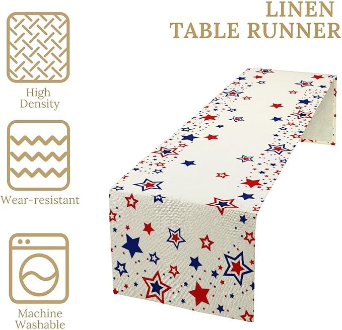 4th of July Table Runner, American Stars Patriotic Independence Day Table Runner for Indoor Outdoor Party Home Kitchen Dining Table Decor, Blue Red, 13x108inch