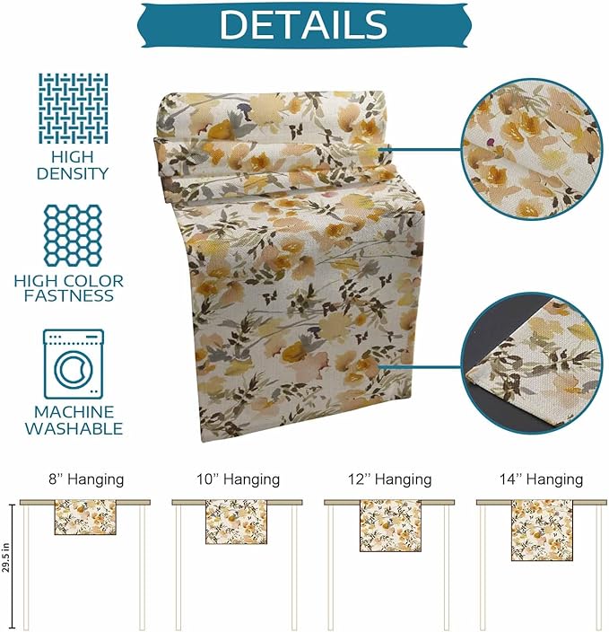 Vintage Orange Flower Cotton Linen Table Runner for Dining Kitchen, Wedding Outdoor Party Tablerunners Decoration, Farmhouse Botanical Floral Retro Dresser Scarf Coffee Tablecloth Runners 13x72 Inches