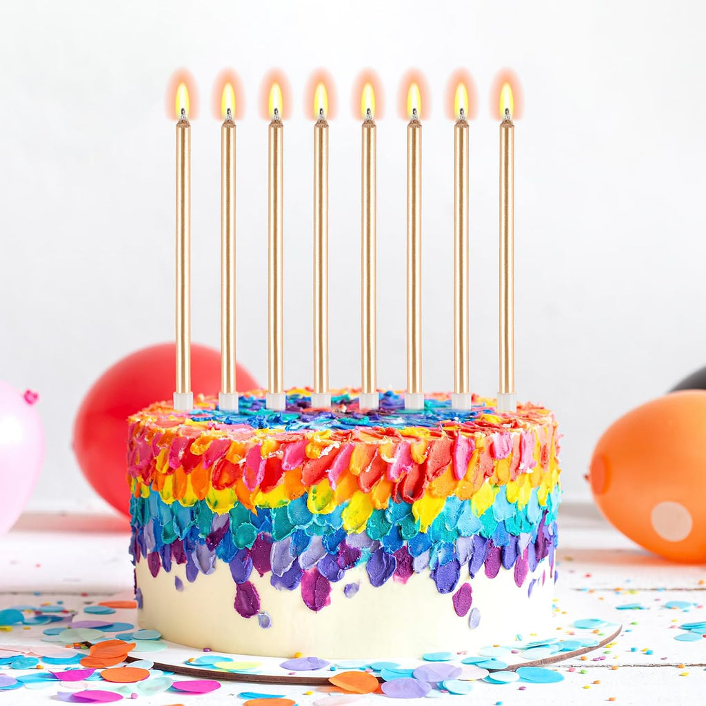 BEAN LIEVE 30-Count Champagne Gold Long Thin Metallic Birthday Candles, Cake Candles, Birthday Parties, Wedding Decorations, Party Candles, Cake Decorations