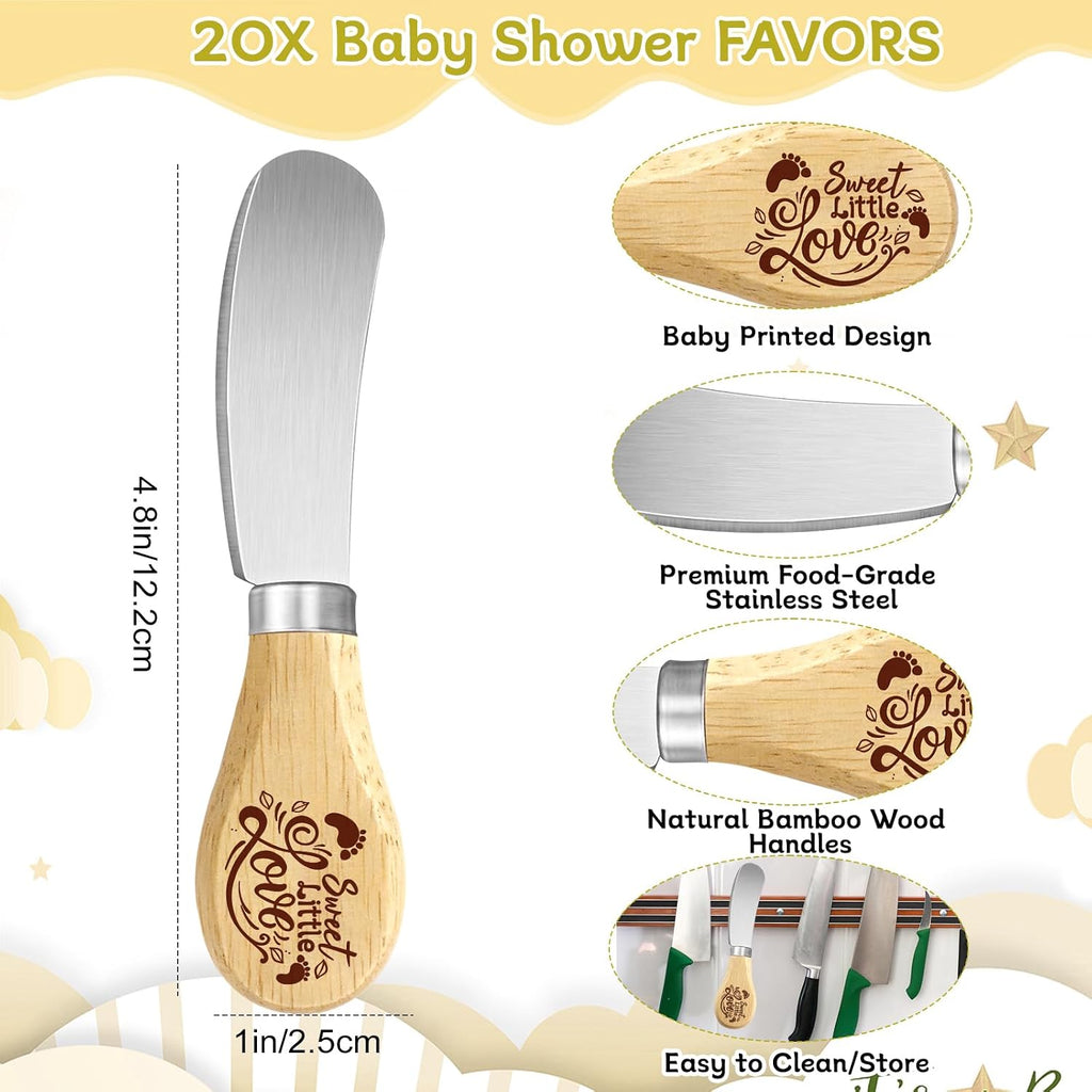 ERTIUANIO 20 Sets Baby Shower Favors Bulk, Baby Showerl Gifts for Guests Game Winner Prizes, Butter Knife with Wood Handle With Thank You Card and Gift Bags for Bridal Shower Wedding Favors