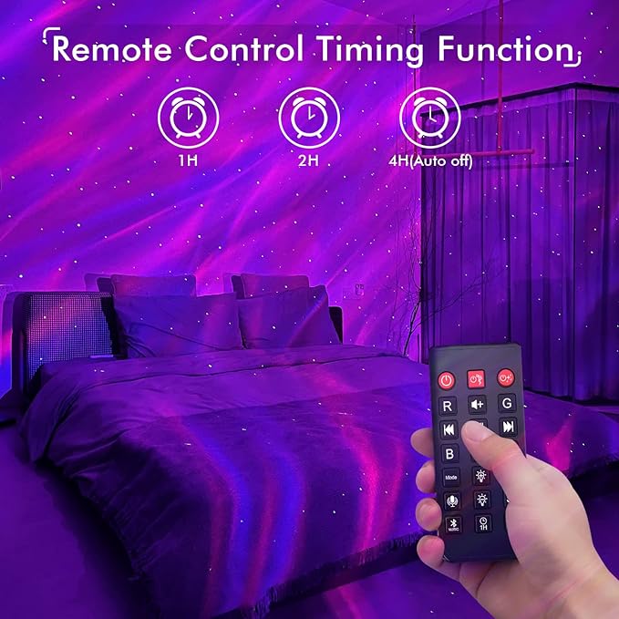 Rossetta Star Projector, LED Night Light Aurora Galaxy Projector with Bluetooth Speaker, White Noise, Timer and Remote for Room Decor, Gifts for Kids, Adults, Christmas, Birthday, Black