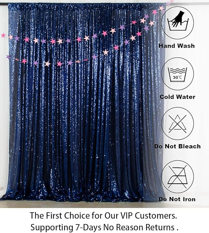 ShinyBeauty Sequin Fabric Backdrop 8ftx10ft Navy Blue Sparkle Glitter for Photoshoot & Birthday Party