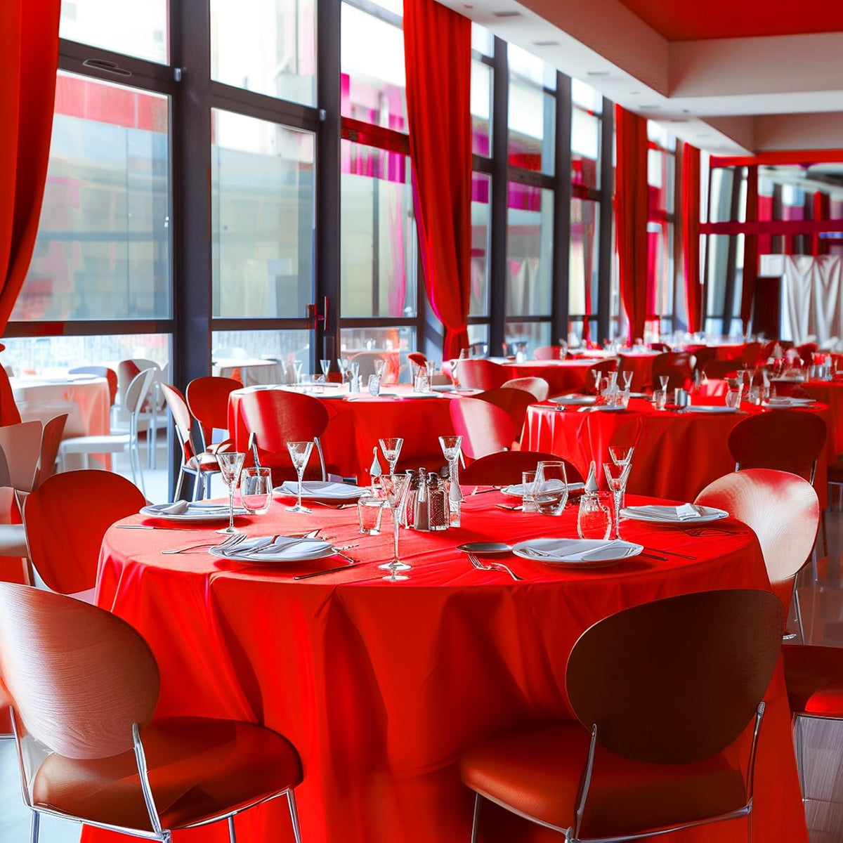 Niuara Red Plastic Table Cloth - 30 Pack 84" Round Disposable Tablecloth...