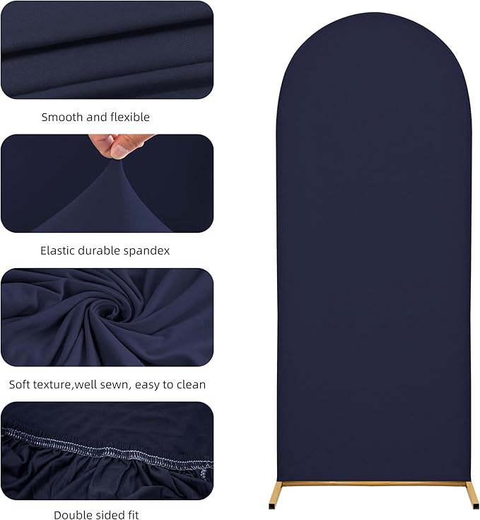 Wedding Arch Covers Arch Backdrop Cover Arch Stand Covers 7.2FT 6.6FT 6FT Set of 3 Arch Cover Spandex Fabric Stretchy Backdrop for Wedding Birthday Party Decoration Baby Shower (Dark Blue)