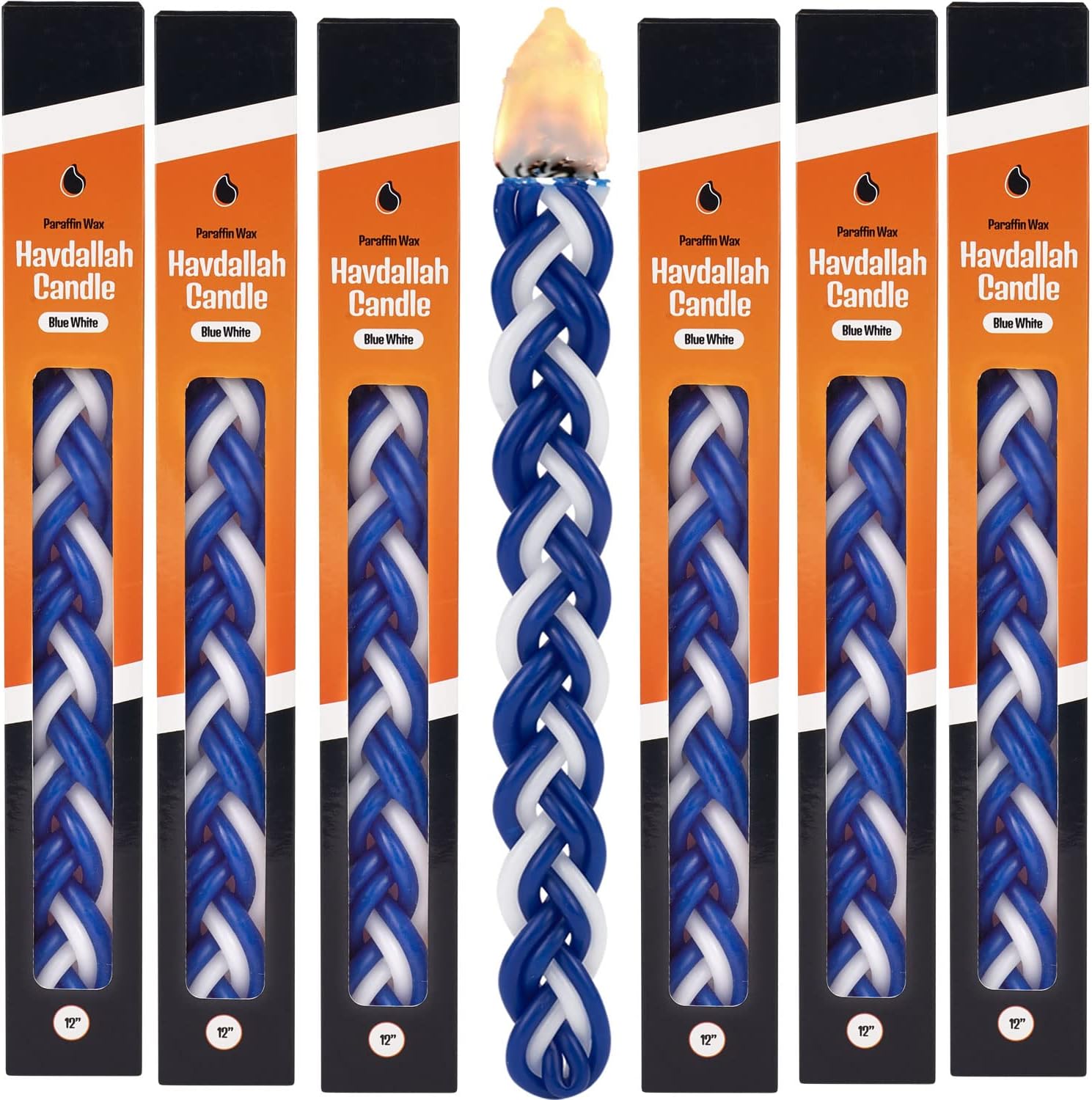 Zion Judaica Havdalah Candle Braided Blue and White Flat 12" Long (6 Pack)