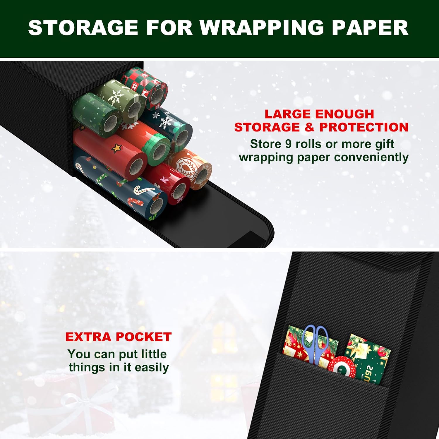 Christmas Wrapping Paper Storage Containers,30 Inch Gift Wrapping Organizer Storage,Fits 9 Standard Rolls of Wrapping Paper,600D Breathable Fabric, Square