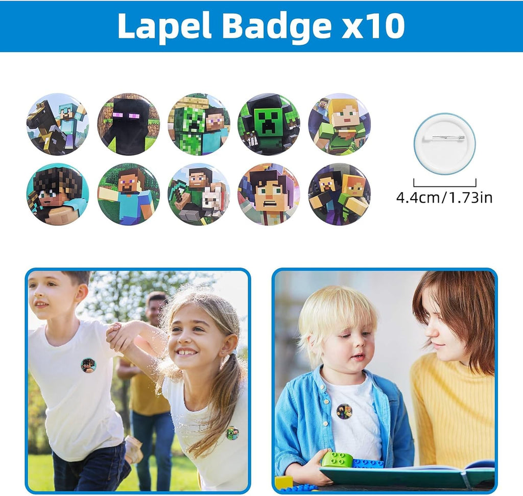 For Pixel Style Birthday Party Supplies, 90pcs Party Favors for , Includes 50 Stickers, 10 Gift Bags, 10 Wristbands, 10 Keychains, 10 Badges.