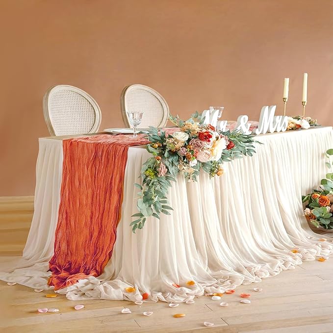 10 Packs Orange Halloween Table Runner Cheesecloth 10FT Fall Burnt Orange Cheese Cloth Table Runner Sheer Boho Rustic Gauze Table Cloth for Wedding Party Baby Shower Decor