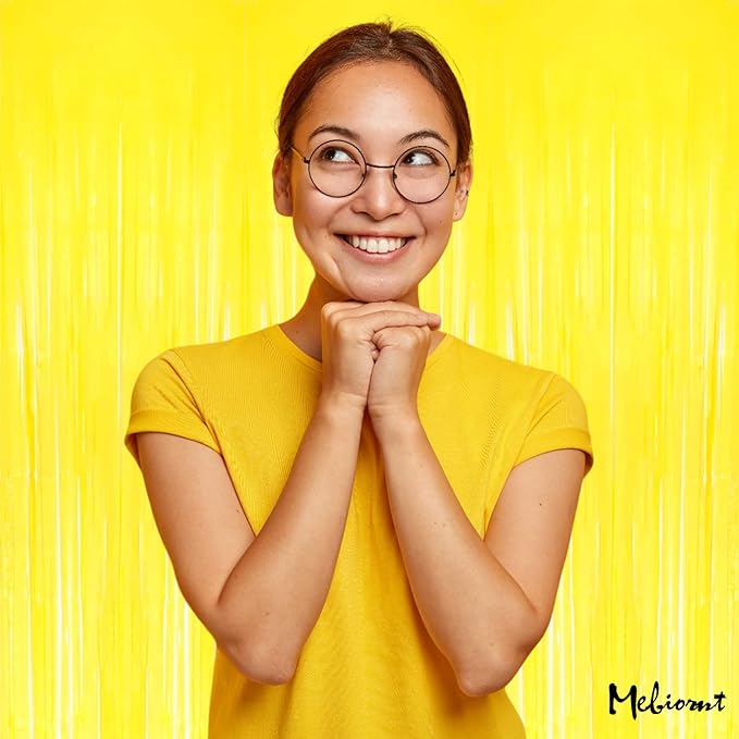 4 Pack Yellow Fringe Curtain Backdrop, 3.2Ft x 6.6Ft Metallic Tinsel Foil Fringe Streamers Background for Photo Booth Birthday Wedding Baby Shower Carnival Easter Mother’s Day Party Decorations