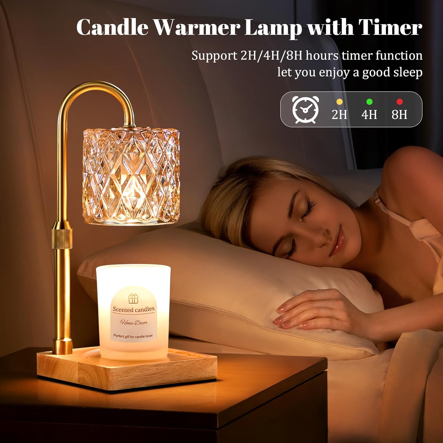 Hong-in Candle Warmer Lamp with Timer -Dimmable Adjustable Height Wax Melt Warmer for Jar Candles,Vintage Home Decor with Elegant Amber Glass,Birthday Gifts for Women, Mom, Friend, Sister