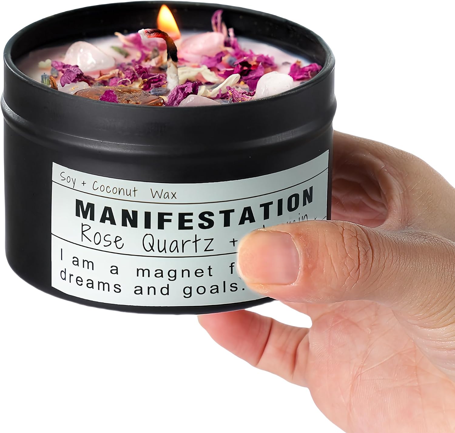 Crystal Soy Candles, Handmade Wishing Gifts, Wishing Law of Attraction, Moon Magic, Birthday Candle Gifts. (Manifestation)