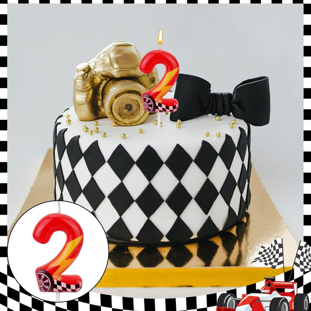 Racing Cars Themed Birthday Candle, Red Racing Car Lightning Number Candle Perfect Cake Toppers and Birthday Anniversary and Theme Party Decoration Supplies(Number 2)