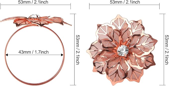KPOSIYA Hollow Out Flower Napkin Ring Holder Metal Napkin Rings Set of 20 for Wedding Party Holiday Banquet Christmas Dinner Delicate Serviette Buckles Decor Favor (20, Flower-Rose Gold)