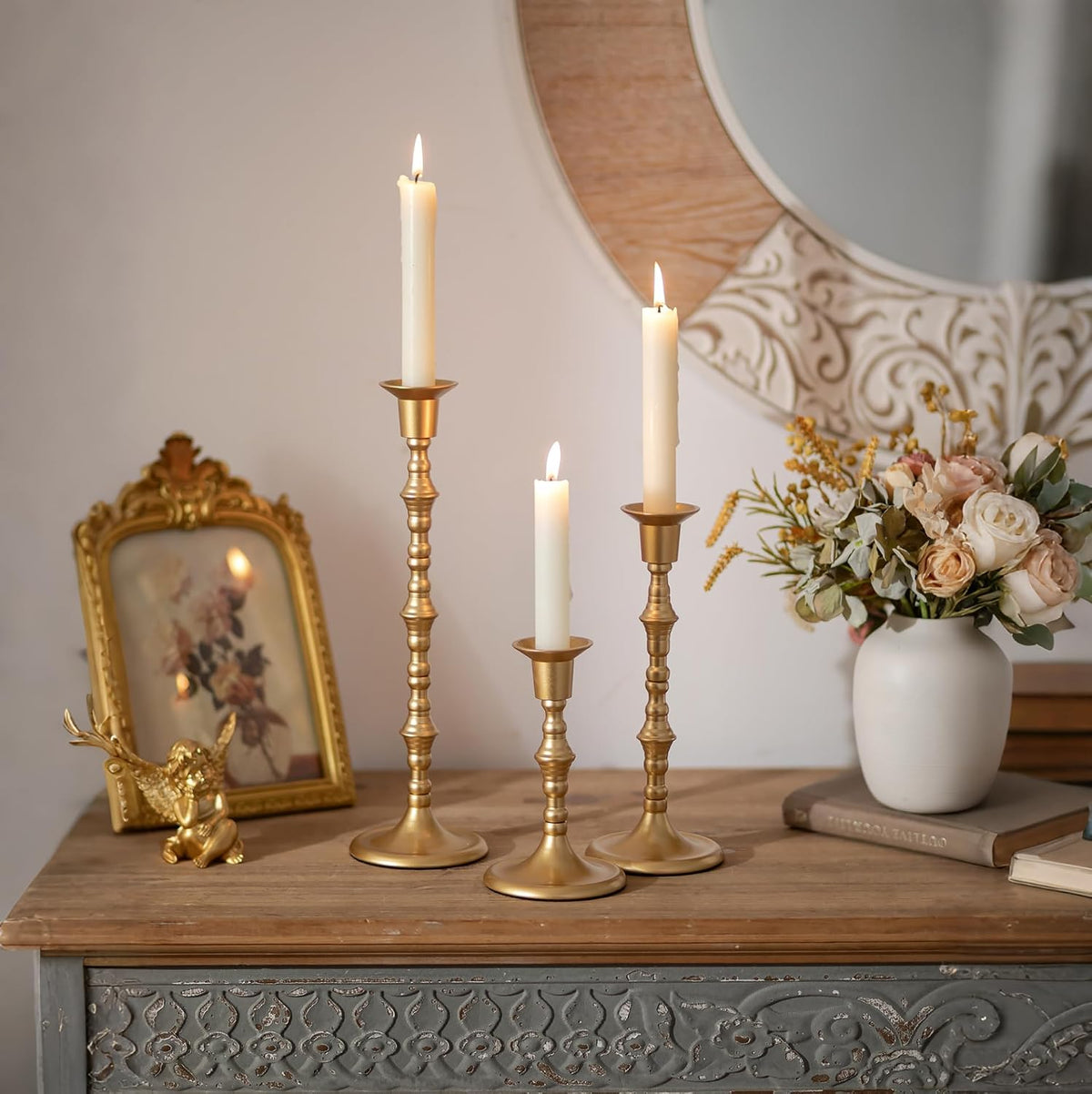 Gold Candlestick Holders Vintage: Brass Taper Candle Holders