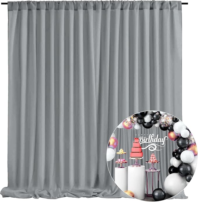 10 x 7 Feet Grey Backdrop Curtain for Partie, Background Curtains for Photoshoot, Birthday, Wedding, Halloween, Thanksgiving, Christmas Day, New Year Party Decorations 5Ft x 7Ft, 2 Panels