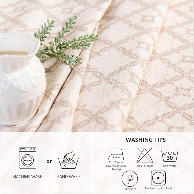 MYSKY HOME Checkered Rectangle Tablecloth 60x120 Inches - Linen Farmhouse Tablecloth Waterproof Decorative Fabric Table Cloth for 8 Feet Table, Kitchen Dining and Outdoor Use, Brown