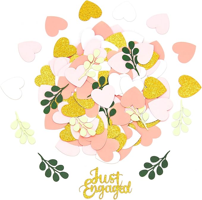 200PC Engagement Confetti for Engagement Party Decorations Sage Green and Pink Gold Heart Just Engaged Table Confetti for Wedding Shower Bachelorette Party Decorations