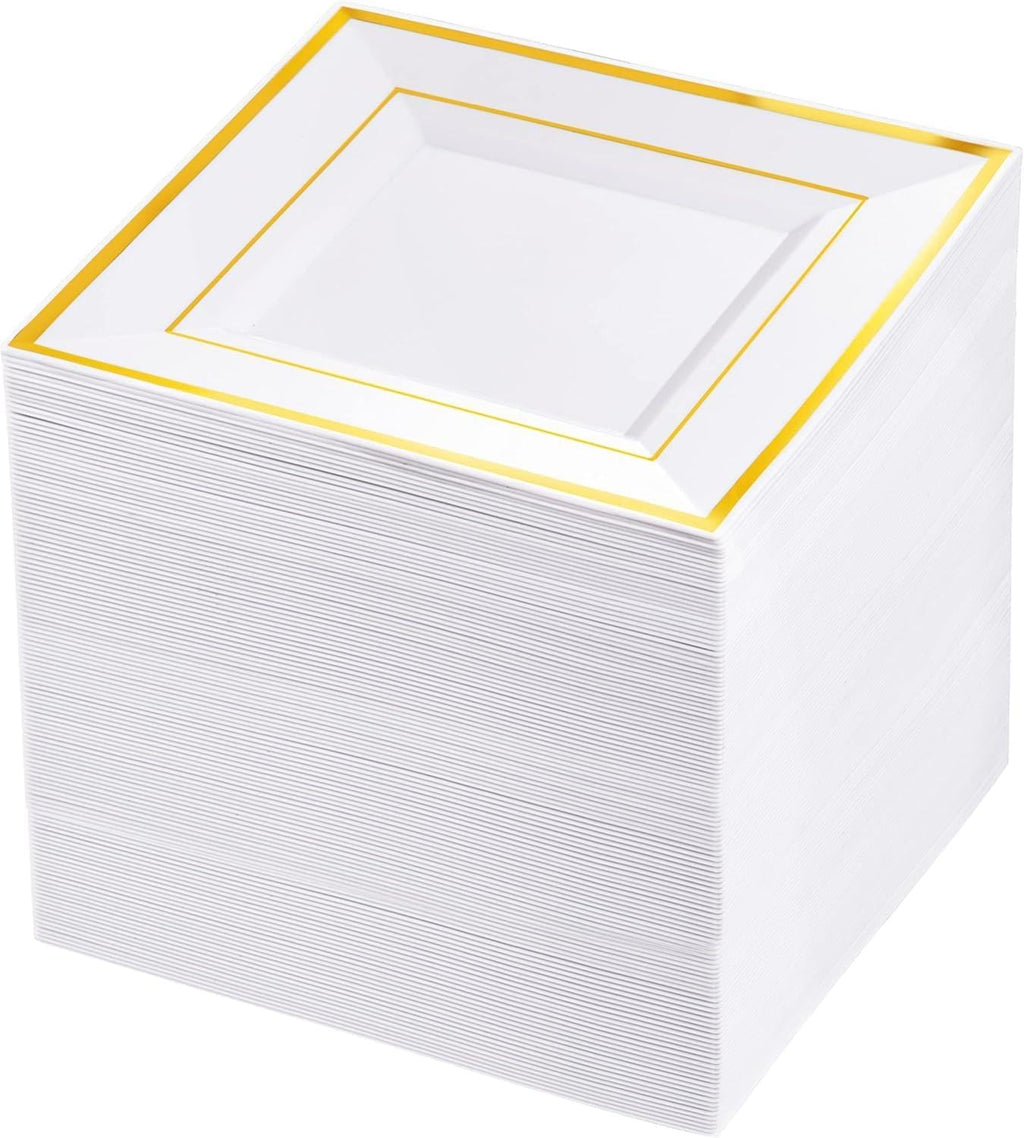 bucla 100pcs gold square plastic plates - 6inch, main product view
