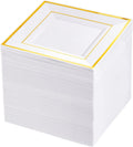 bucla 100pcs gold square plastic plates - 6inch, main product view
