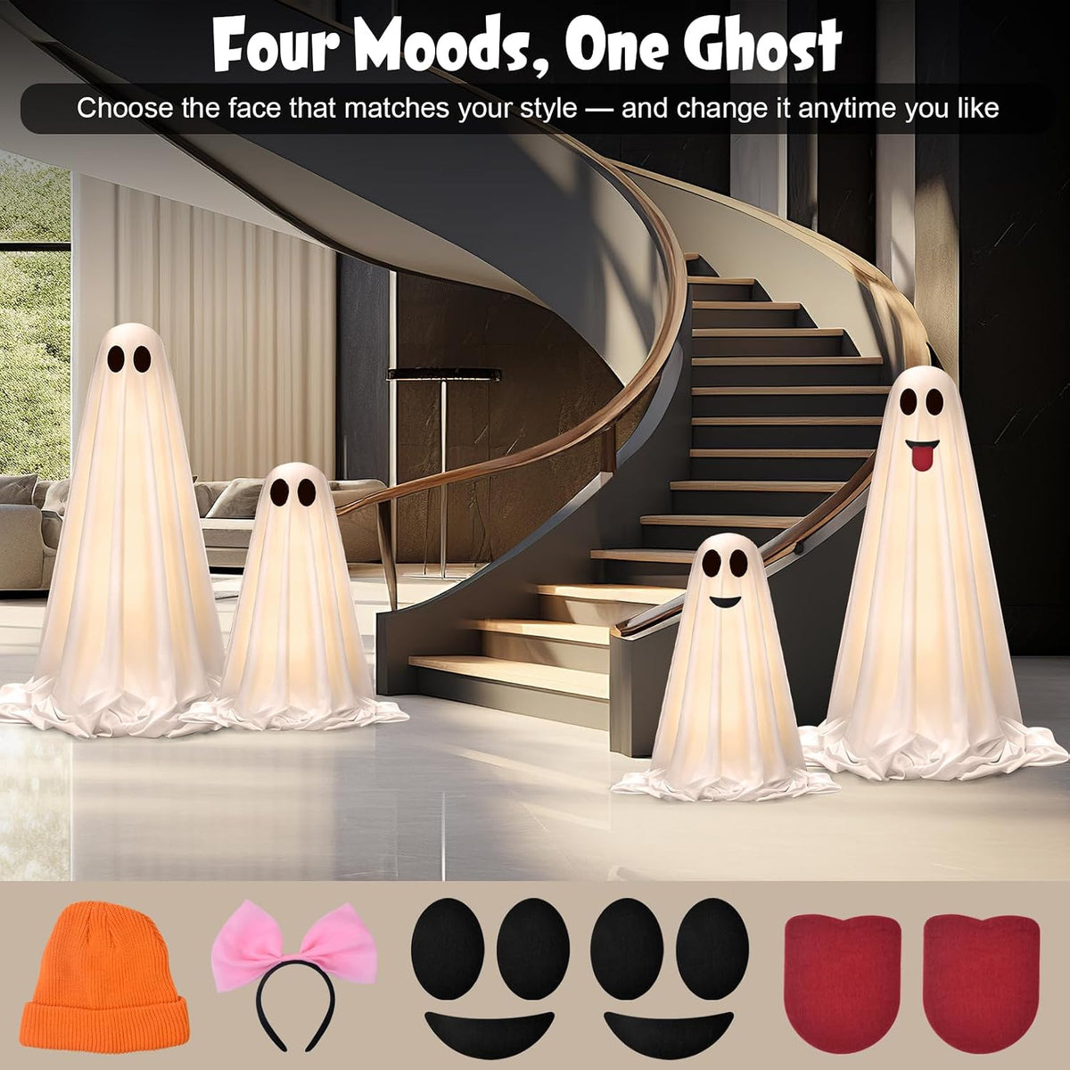 Halloween Decorations Outdoor Indoor, 2 Pack Light Up Cute Ghost Decoration S...