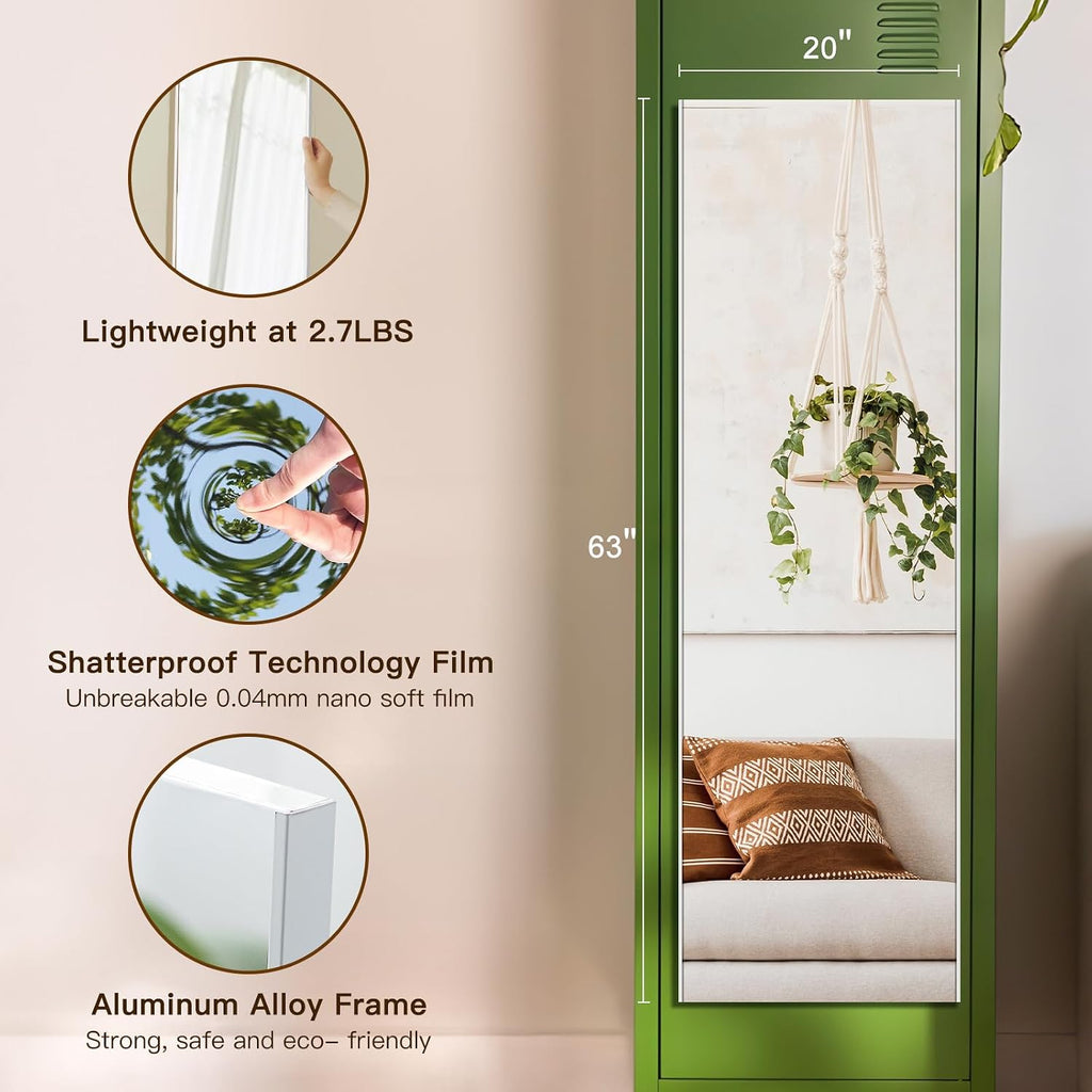 brisafe magnetic no-drill shatterproof nanomirror, 20 x 63 showing dimensions
