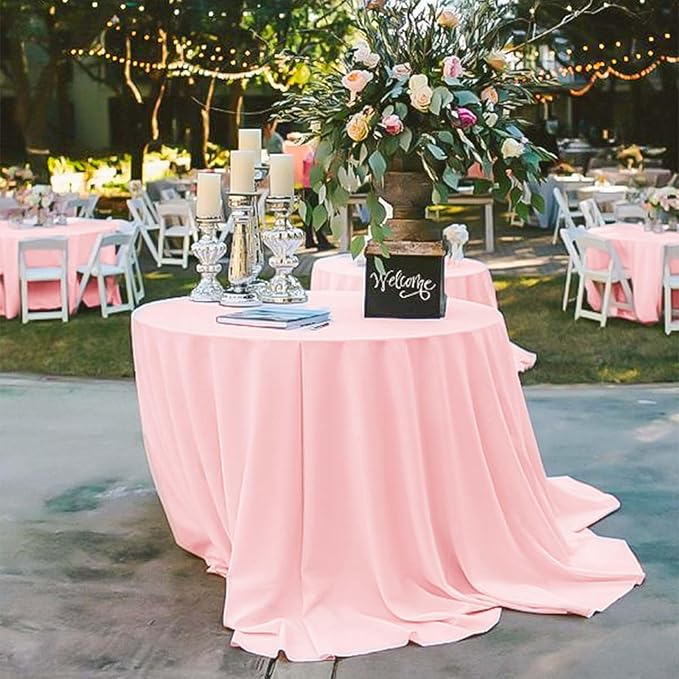 Fani 12 Pack 120 Inch Round Pink Polyester Tablecloths for Round Tables, Washable Table Cover for Wedding Party, Dining Table, Buffet, Banquet, Restaurant, Camping