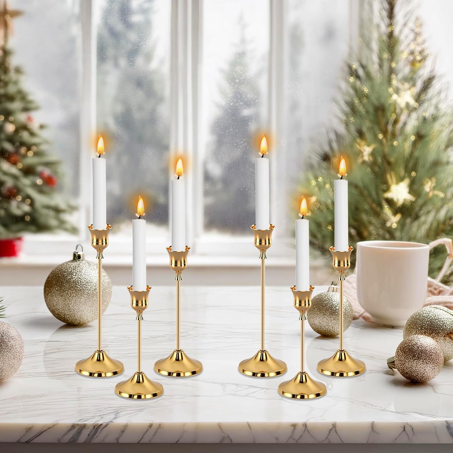 6pcs Gold Candle Holders, Candlestick Holders Taper Candle Holders for Pillar Candles Sticks Holder Decor Halloween Christmas Decorations Candle Candelabros para Centros de Mesa