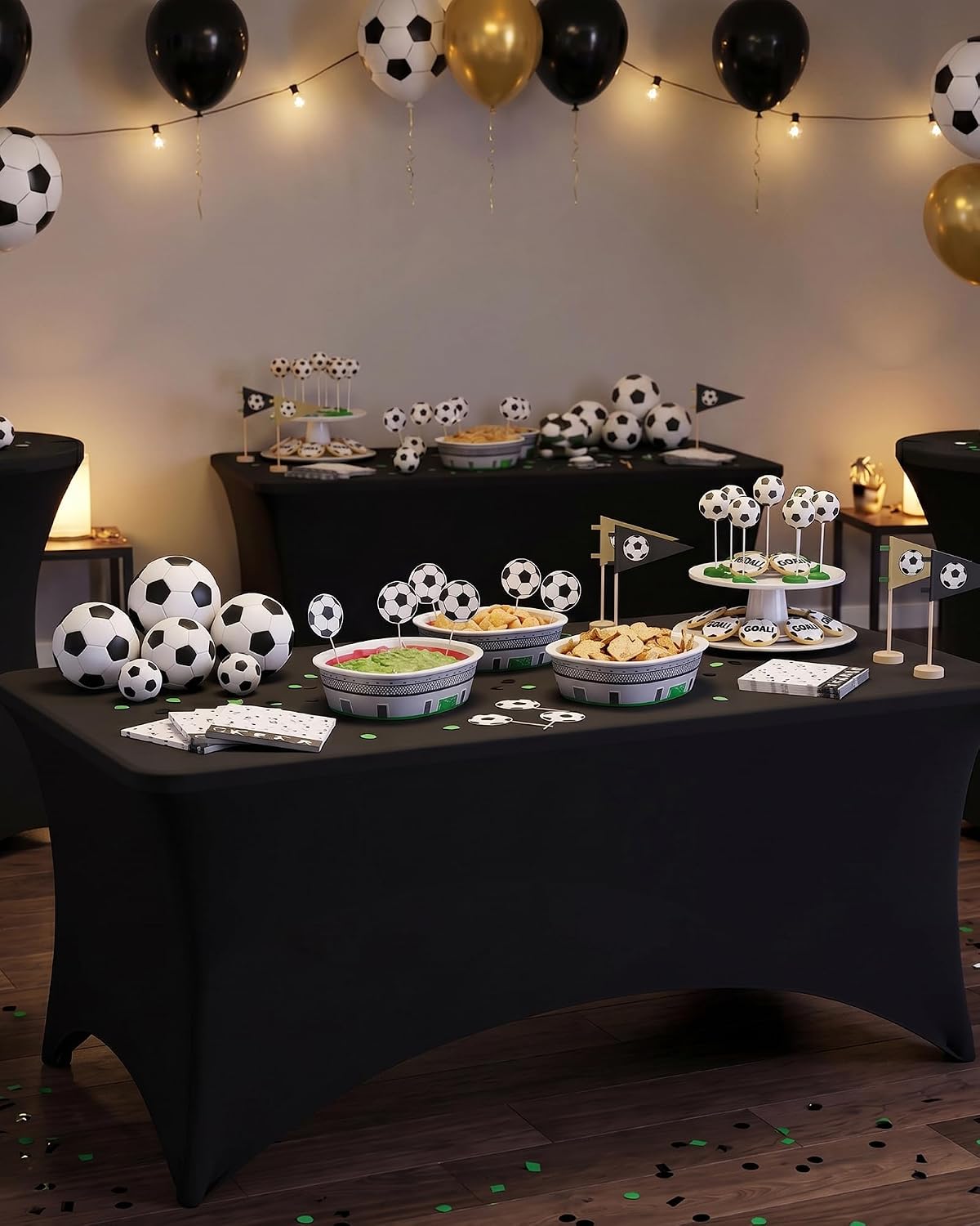 Fixwal Black Table Cloth 2 Pack 6FT for Rectangular Table Spandex Fitted Table Covers Washable Stretch for Soccer Party, Trade Show, Banquet, Wedding, Buffet