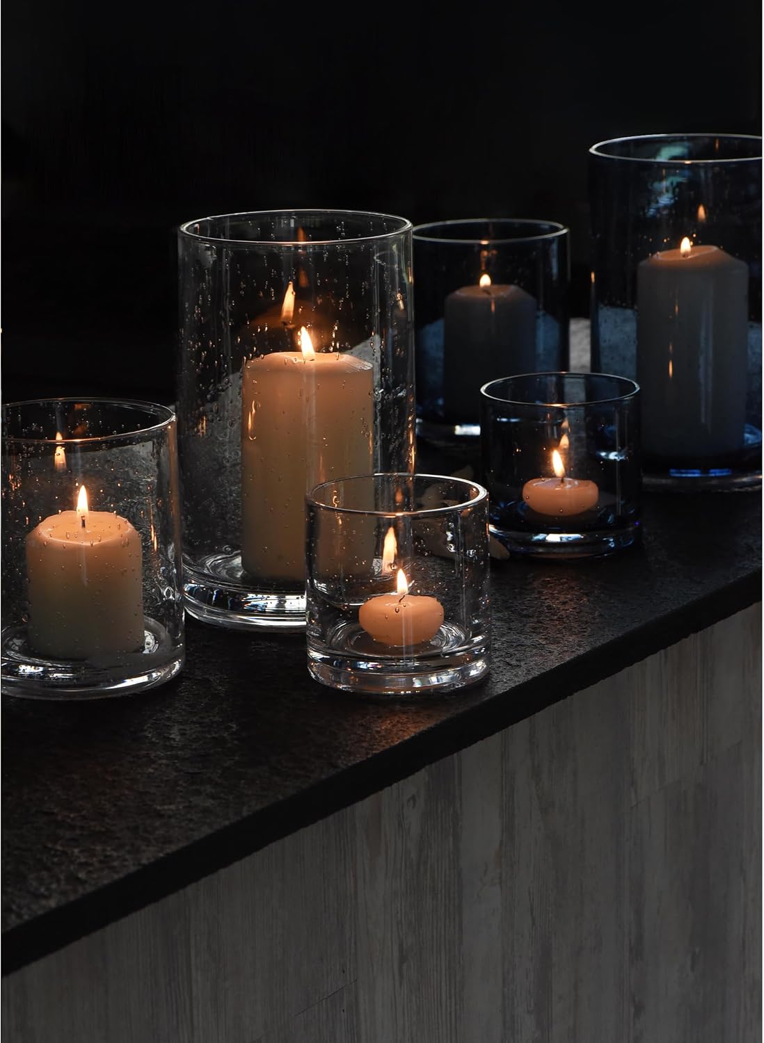 Glass Candle Holders Set, 3 Sizes 8" 5" 3.5" Height | Hurricane Vase Centerpieces, Clear Seeded Bubbles Cylinder For Pillar Votive Flower