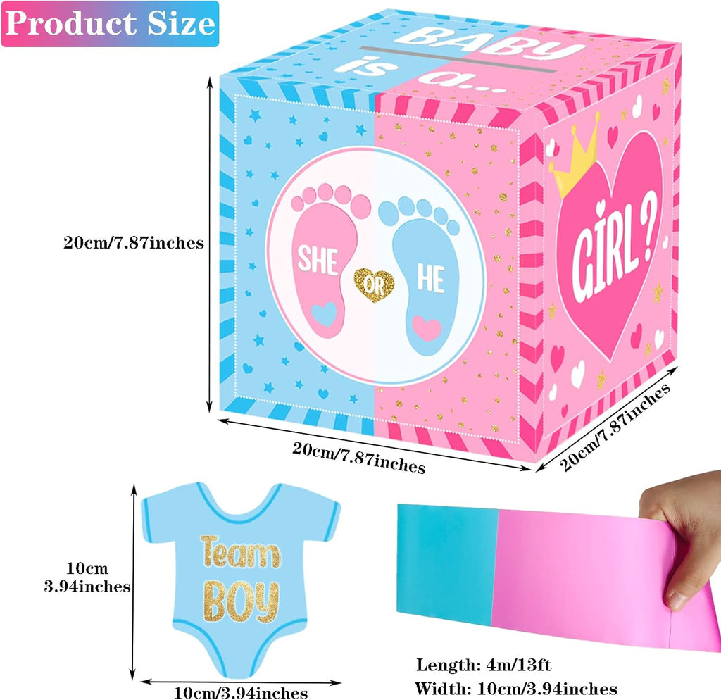 hongpar Baby Gender Reveal Pull Out Game , Voting Box with 60 Ballot Cards, Boy or Girl, Party Supplies,Pink and Blue