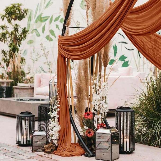 Wedding Arch Draping Fabric 1 Panel 30'' x 18FT Terracotta Sheer Chiffon Arch Drapery for Photo Booth Bridal Shower Baby Shower Church Decor Newborn Photography Christening Outdoor Party