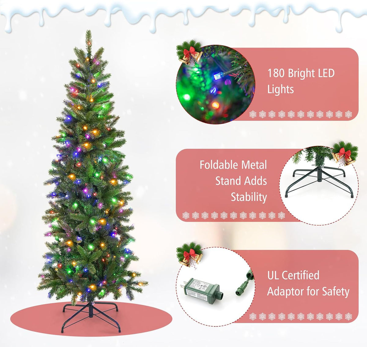 goplus 5ft pre-lit pencil christmas tree with 180, side view