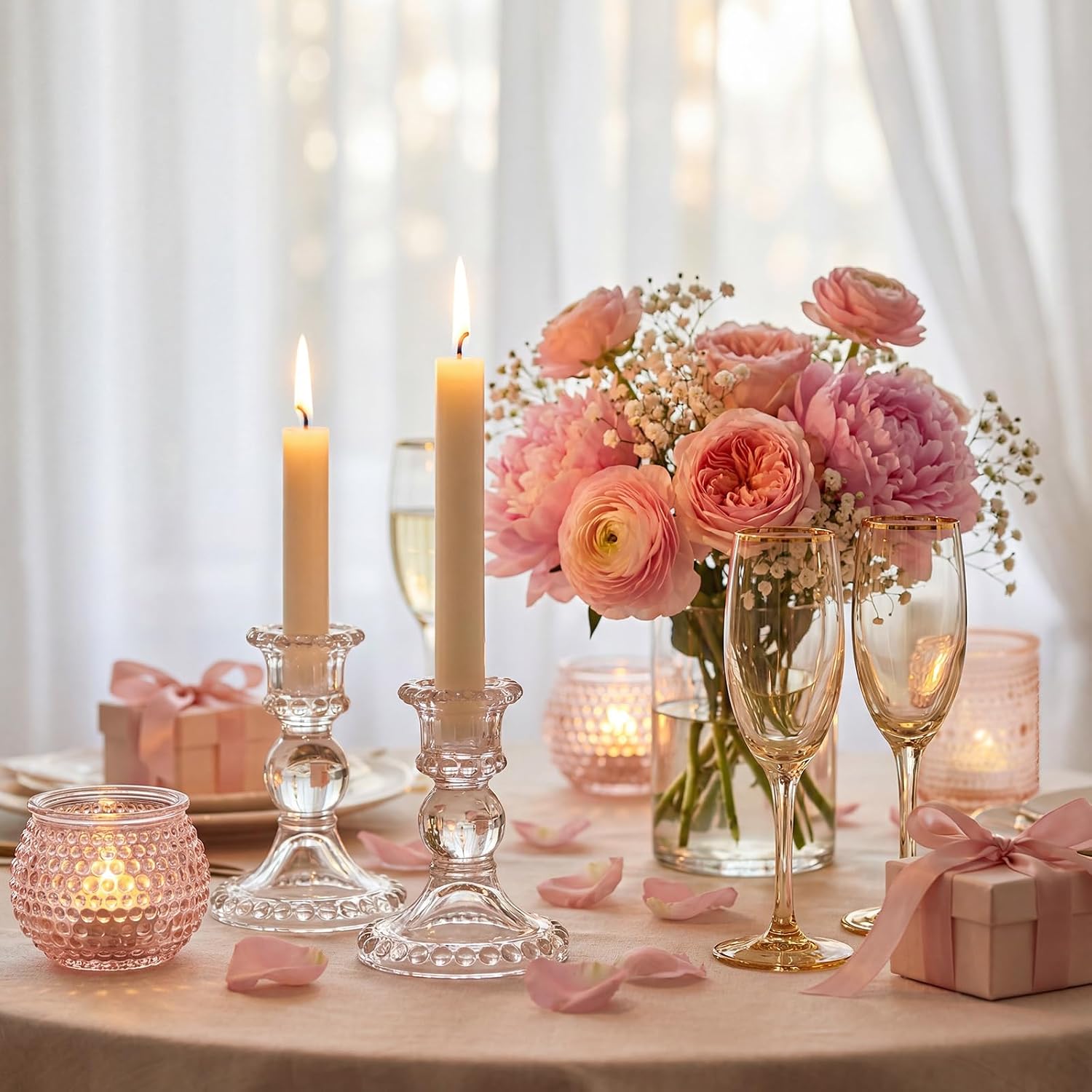 Rubtlamp 24 Pack Pink Votive Candle Holders, Glass Candle Holder for Floating Candle, Tealight Candle Holders for Table Centerpieces(2 Sizes)