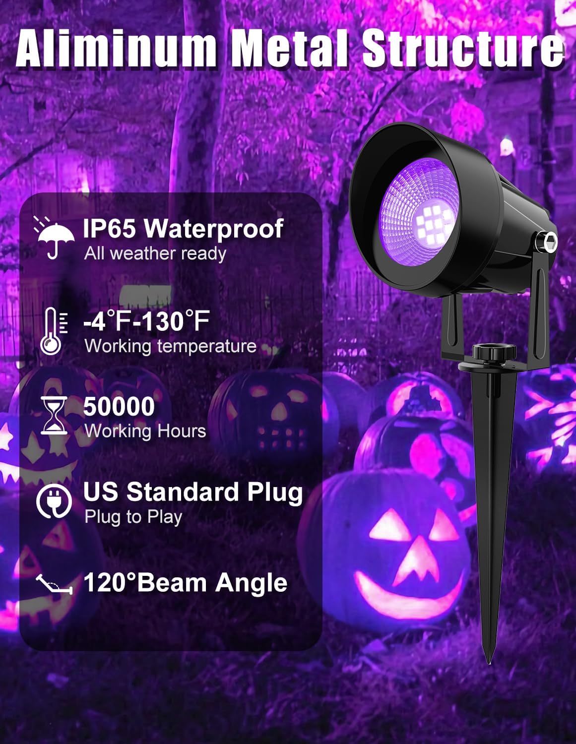 Halloween Outdoor Black Light Spotlight, LED Black Lights Waterproof Landscap...