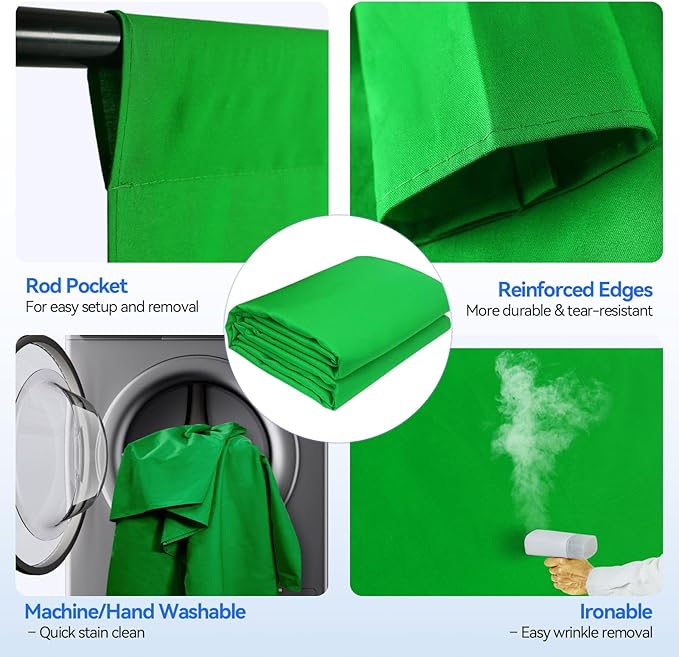 EMART Photo Video Studio 7 x 10ft Green Screen Backdrop Stand Kit, Photography Background Support System with 6 x 9ft 100% Cotton Muslin Chromakey Curtain