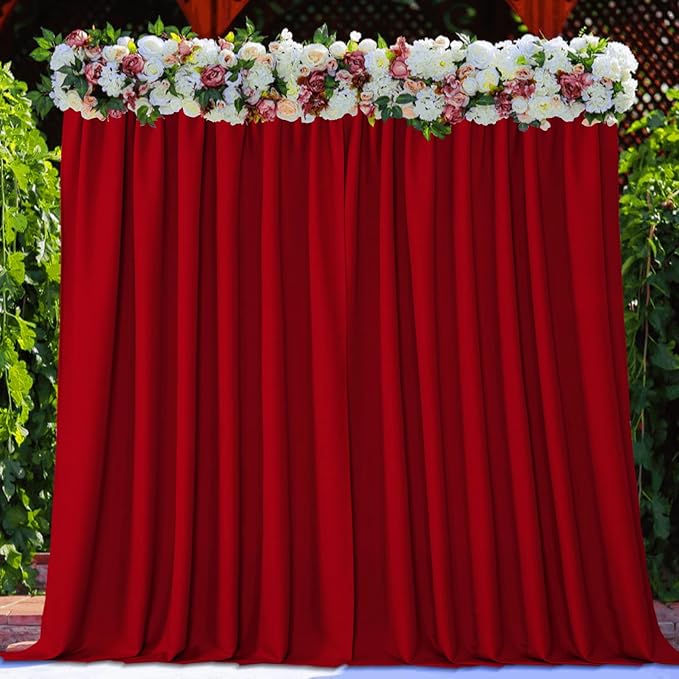 Joydeco Christmas Red Backdrop Curtain for Parties, Photography Backdrop Drapes for Wedding Background Decorations, Wrinkle Free 5ft x 10ft Set of 2 Panels Curtains with Rod Pockets