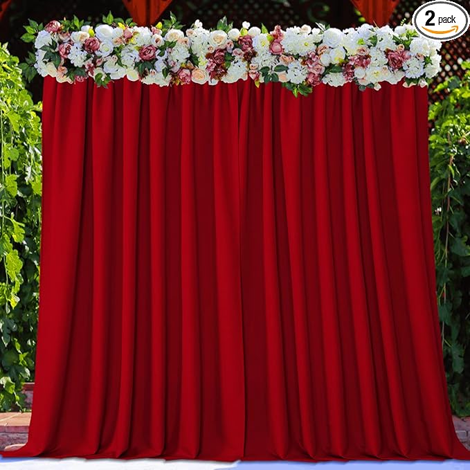 Joydeco Christmas Red Backdrop Curtain for Parties, Photography Backdrop Drapes for Christamas Wedding Decorations, Wrinkle Free 5ft x 7ft Set of 2 Panels Curtains with Rod Pockets